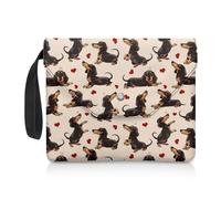 NETILGEN Funda para libros de texto, tapa dura, gran capacidad, funda protectora de libros de tela lavable, bolsa de almacenamiento de libros, perro salchicha, amor, beige