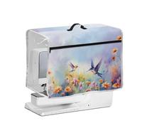 NETILGEN Funda para máquina de coser con asa superior lateral transparente y bolsillo frontal con cremallera, cubierta protectora contra el polvo para máquinas de coser domésticas, colibrí margarita