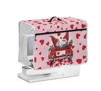 NETILGEN Funda protectora para máquina de coser de San Valentín con mango lateral transparente y superior, protector acolchado a prueba de polvo para máquinas de coser domésticas, gnomo de amor