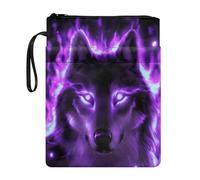 NETILGEN Fundas de libro para libros de texto de tapa blanda, funda de libro con cremallera y bolsillo, reutilizable, lavable, regalos para amantes de los libros, lobo morado fuego