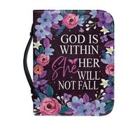 NETILGEN Fundas de piel sintética para la Biblia para mujeres y hombres, God is Within Her She Will Not Fall Flower, bolsa de gran capacidad para libros, ranuras para bolígrafos, regalos cristianos