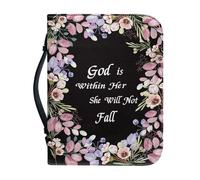 NETILGEN Fundas de piel sintética para la Biblia para mujeres y niñas, bolsa de iglesia con asa y cremallera, resistente a las manchas, protector de la Biblia, God is Within Her She Will Not Fall