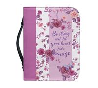 NETILGEN Fundas de piel sintética para mujer, con texto en inglés "Be Strong and Let Your Heart Take Courage", funda de transporte de la Biblia rosa con protector con cremallera, organizador de bolsas
