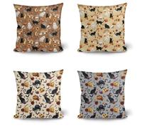 NETILGEN Juego de 4 fundas de cojín cuadradas con diseño de calabazas y gatos, para decoración del hogar, temática de Halloween, para hombres y mujeres, sala de estar, dormitorio, sofá o silla