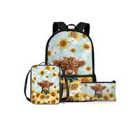 NETILGEN Mochila 3 en 1 para niñas y niños, juego de mochila escolar con lonchera y estuche para lápices, mochila escolar para niños, Girasol Baby Cow, Mochila para niños