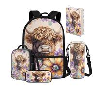 NETILGEN Mochila escolar para libros y lonchera, estuche para lápices, funda para botella de agua, funda para libro para niñas de 7 a 10, 10 a 12 años, mochila de escuela primaria y secundaria, Boho