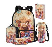 NETILGEN Mochila escolar para libros y lonchera, estuche para lápices, funda para botella de agua, funda para libro para niñas de 7 a 10, 10 a 12 años, mochila de escuela primaria y secundaria, Boho