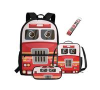 NETILGEN Mochila para niños, juego de mochila escolar con bolsa de almuerzo, estuche y llavero, 4 en 1, mochila de jardín de infantes, mochila de senderismo, mochila de día, Autobús escolar funcional