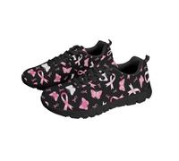 NETILGEN Zapatillas de correr cómodas con tejido de malla de aire para mujer, zapatos con cordones para gimnasio, deportes, fitness, zapatillas de correr, Lazo rosa sobre negro, 40 EU