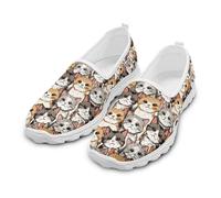 NETILGEN Zapatillas deportivas para mujer, de malla baja, ligeras, planas, transpirables, para caminar, Lindo rompecabezas de gato, 38 EU