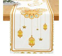 Netnology Eid Mubarak - Camino de Mesa, decoración de Mesa de Ramadán Blanco y Dorado, decoración islámica para Mesa de Comedor, decoración para el hogar, Fiestas, 13 x 72 Pulgadas