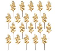 Netoches 20 Tallos de Bayas Artificiales, Tallos de Bayas con Purpurina NavideñA de 7,5 Pulgadas, PúAs Artificiales de Navidad para áRbol de Navidad (Dorado)