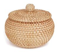 Netoches Cesta redonda de ratán con tapa, cesta de almacenamiento de ratán con tapa, cesta de aperitivos de frutas para estante de mesa