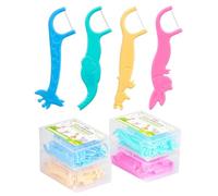 NETONDA Hilo Dental Infantil 160 Unidades Hilo Dental Con Mango Ergonómico Para Niños Seda Dental Infantil Con 4 Mangos Coloridos En Forma De Animal - Sin Cera, Sin Flúor, Colores Vivos (4 X 40 Uds)