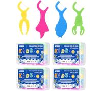 NETONDA Hilo dental infantil para espacios interdentales estrechos con 4 asas de colores en forma de animales marinos, sin flúor, sin cera, antideslizante (4 x 32 unidades)