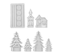 Nettoppo Juego de Moldes de Silicona para Árbol de Navidad y Casa para Fundición de Yeso y Cemento DIY, Molde de Decoración Combinado de Árbol de Casa