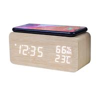 Nettoppo Reloj Despertador Digital, Reloj Despertador de Temperatura y Humedad Reloj ElectróNico LED Cargador InaláMbrico para TeléFono Inteligente (Color Madera)
