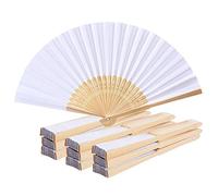 NETUME 10 Piezas abanico de papel - Baratos Plegable Abanicos de Madera para Pintar Abanicos de Boda Blancos, papel Abanicos de Madera para Boda/Fiesta/Bricolaje/Danza/Oficina Decoración