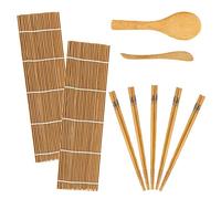 NETUME Kit de fabricación de sushi de bambú, 9 piezas, tapete de bambú para principiantes para sushi, incluye 2 alfombrillas de bambú para rodar, 5 pares de palillos, 1 paleta de arroz, 1 esparcidor
