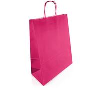Netuno 10 bolsas de papel rosa con asas retorcidas 25 x 11 x 32 cm 100 g bolsas de papel kraft para llevar compra comestibles golosinas recuerdos de fiestas regalos mercancía comida gadgets comercio