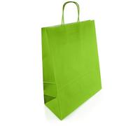 Netuno 10 bolsas de papel verde con asas retorcidas 25 x 11 x 32 cm 100 g bolsas de papel kraft para llevar compra comestibles golosinas recuerdos de fiestas regalos mercancía comida gadgets comercio