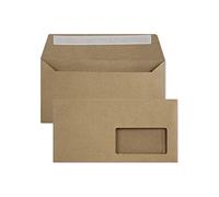 Netuno 100 sobres largos de papel kraft color marrón arena DL 110 x 220 mm solapa recta autoadhesiva con ventana derecha reciclados para invitaciones tarjeta boda diploma vales regalo folleto factura