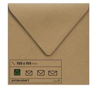 Netuno 100x sobres cuadrados marrones de papel kraft DIN K4 155x155mm 100g Aster Kraft solapa puntiaguda engomada sin ventana ECO reciclados para invitaciones tarjetas boda bautizo Navidad regalo vale