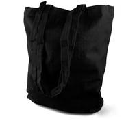 Netuno 1x bolsa tela algodón negra 38 x 42 cm 140g asas largas con pliegue inferior reutilizable ecológica sin impresión ligera resistente para compras escuela deporte playa