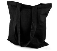 Netuno 1x bolsa tela algodón negra 38 x 42 cm 140g asas largas sin pliegue inferior reutilizable ecológica sin impresión ligera resistente para compras escuela deporte playa