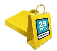 Netuno 25 bolsas de papel amarillas con asas torsionadas 18 x 8 x 21 cm 100g bolsas de papel kraft para compras regalos detalles de fiestas mercancía comida llevar almuerzos dulces boda alimentos