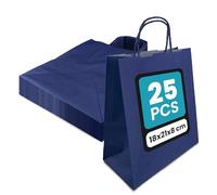 Netuno 25 bolsas de papel azules oscuros con asas torsionadas 18 x 8 x 21 cm 100g bolsas de papel kraft para compras regalos detalles de fiestas mercancía comida llevar almuerzos dulces alimentos