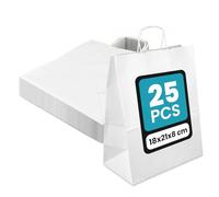Netuno 25 bolsas de papel blancas con asas torsionadas 18 x 8 x 21 cm 100g bolsas de papel kraft para compras regalos detalles de fiestas mercancía comida llevar almuerzos dulces boda alimentos ropa