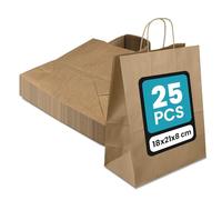 Netuno 25 bolsas de papel marrón con asas torsionadas 18 x 8 x 21 cm 100g bolsas de papel kraft para compras regalos detalles de fiestas mercancía comida llevar almuerzos dulces boda alimentos ropa