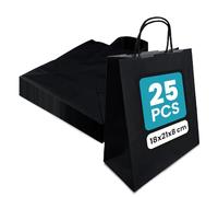 Netuno 25 bolsas de papel negros con asas torsionadas 18 x 8 x 21 cm 100g bolsas de papel kraft para compras regalos detalles de fiestas mercancía comida llevar almuerzos dulces boda alimentos ropa