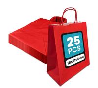 Netuno 25 bolsas de papel rojas con asas torsionadas 18 x 8 x 21 cm 100g bolsas de papel kraft para compras regalos detalles de fiestas mercancía comida llevar almuerzos dulces boda alimentos ropa