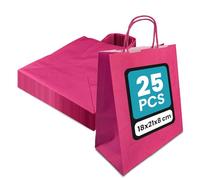 Netuno 25 bolsas de papel rosas con asas torsionadas 18 x 8 x 21 cm 100g bolsas de papel kraft para compras regalos detalles de fiestas mercancía comida llevar almuerzos dulces boda alimentos ropa
