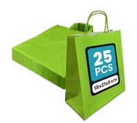 Netuno 25 bolsas de papel verdes con asas torsionadas 18 x 8 x 21 cm 100g bolsas de papel kraft para compras regalos detalles de fiestas mercancía comida llevar almuerzos dulces boda alimentos ropa