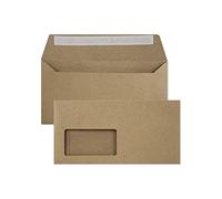 Netuno 25 sobres largos de papel kraft color marrón arena DL 110 x 220 mm solapa recta autoadhesiva con ventana izquierda reciclados para invitaciones tarjetas boda diplomas vales regalo folletos