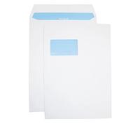 Netuno 250 sobres grandes de envío blancos con impresión interior azul C4 229 x 324 mm 90 g solapa recta con tira autoadhesiva ventana izquierda para documentos facturas contratos oficina correos