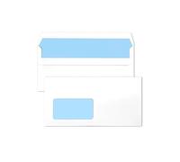 Netuno 50 sobres blancos formato DL 220 x 110 mm con ventana autoadhesivos con impresión interior modelo con abertura izquierda para oficina y negocios