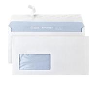 Netuno 50 sobres comerciales largos blancos con ventana izquierda DIN DL 110x220mm Soporset solapa recta autoadhesiva para facturas contratos extractos bancarios folletos correos oficina empresa envio