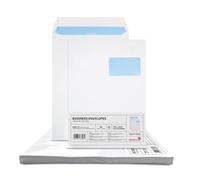 Netuno 50 sobres grandes de envío blancos con impresión interior azul C4 229 x 324 mm 90 g solapa recta con tira autoadhesiva con ventana derecha sobres para documentos facturas contratos oficina