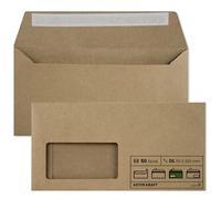 Netuno 50x sobres largos de negocios marrones de papel kraft DIN DL 110x220mm 100g Aster Kraft solapa recta autoadhesiva con ventana izquierda ECO reciclados para invitaciones facturas folletos regalo