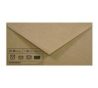 Netuno 50x sobres largos marrones de papel kraft DL 110x220mm 100g Aster Kraft solapa puntiaguda engomada sin ventana ECO reciclados para invitaciones boda Navidad tarjetas regalo vales bautizo