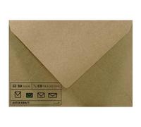 Netuno 50x sobres marrones de papel kraft DIN C6 114x162mm 100g Aster Kraft solapa puntiaguda engomada sin ventana ECO reciclados retro para invitaciones boda Navidad tarjetas regalo vales bautizo DIY