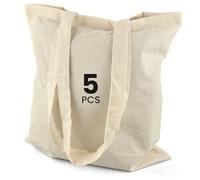 Netuno 5x bolsa tela algodón natural 38 x 42 cm 140g asas largas sin pliegue inferior reutilizable ecológica sin impresión ligera resistente para compras escuela deporte playa