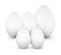 Netuno Juego de 5 huevos de poliestireno, 2 x 10 cm, 2 x 12 cm, 1 x 15 cm, juego de huevos de poliestireno blanco, ideales para decoración de Pascua, manualidades, modelado como regalo, diferentes