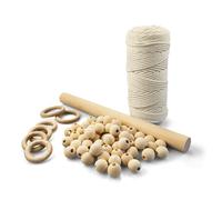Netuno Juego de macramé para Principiantes con Instrucciones (Idioma español no garantizado) cordón de algodón Anillos de Madera Cuentas de Madera Barra de Madera para Colgar en la Pared Colgante