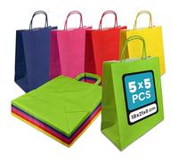 Netuno set de 25 bolsas de papel con asas torsionadas surtido en 5 colores 18 x 8 x 21 cm 100g bolsas de papel kraft para compras regalos mercancía comida llevar almuerzos dulces bodas alimentos ropa