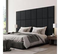 [neu.haus] Set de 3 Paneles de Pared Acolchados Carpino Cabecero Cama Decoración Hogar Paneles Decorativos para Pared Rectangulares Respaldo para Banco MDF Textil 60x30 cm - Negro